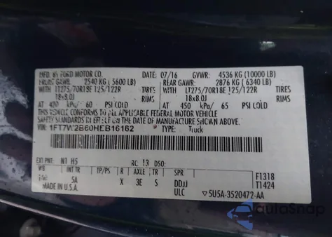 2017 Ford F-250 Lariat from USA, damaged, VIN 1FT7W2B60HEB16162